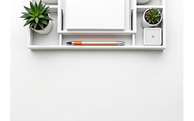 White modular desktop organizer system with multiple compartments for pens, paper, and small devices.