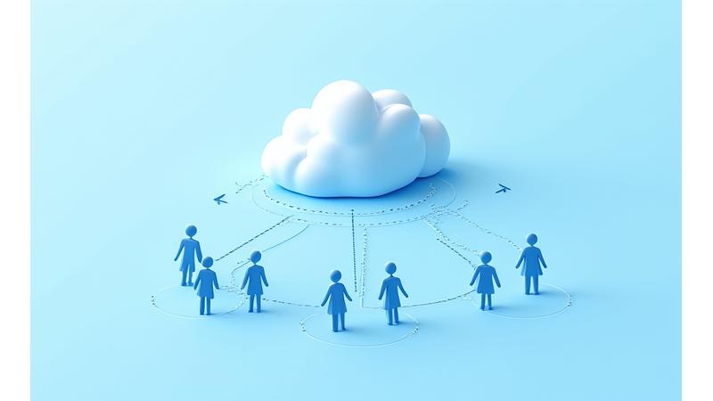 Illustration of a simplified data flow, showing user icons connecting to a database, with arrows indicating secure data transfer and processing