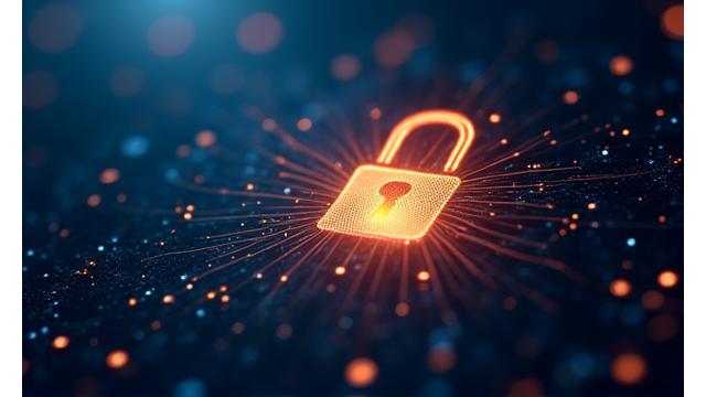 Stylized padlock icon nested within abstract secure network lines, representing robust data encryption and security measures